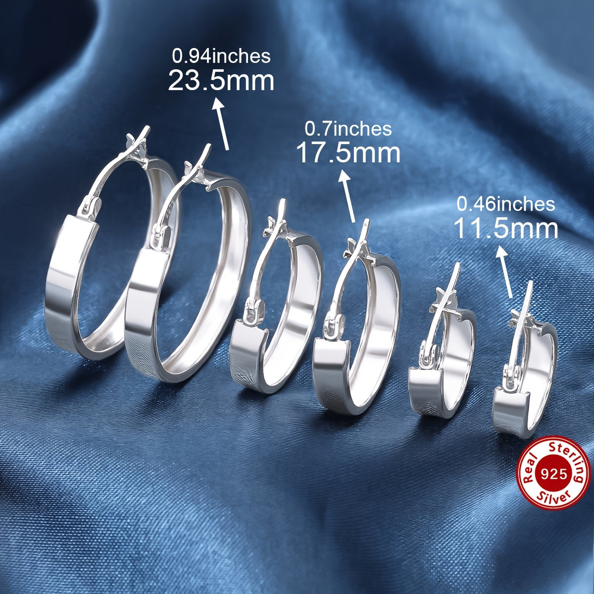 925 Sterling Silver Hypoallergenic Glossy Hoop Earrings Vintage Simple Style Suitable For Women Daily Casual