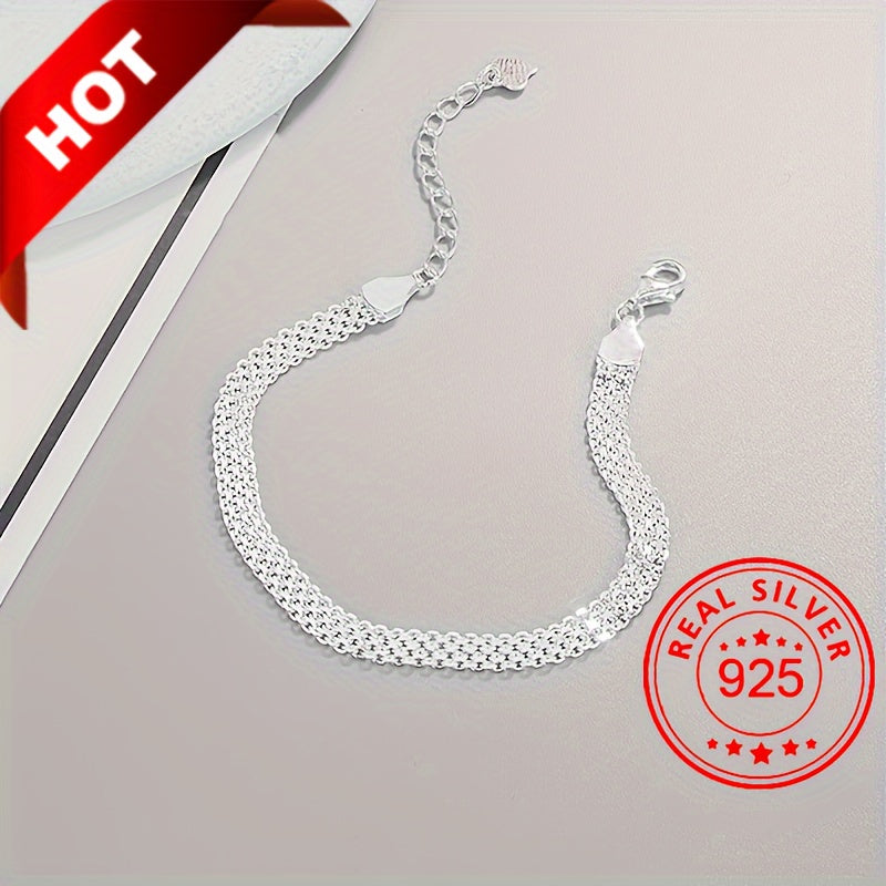 925 Sterling Silver Mesh Bracelet Glitter Hypoallergenic Silver Color Hand Jewelry Accessories Gifts