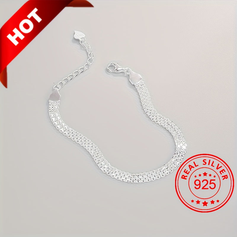 925 Sterling Silver Mesh Bracelet Glitter Hypoallergenic Silver Color Hand Jewelry Accessories Gifts