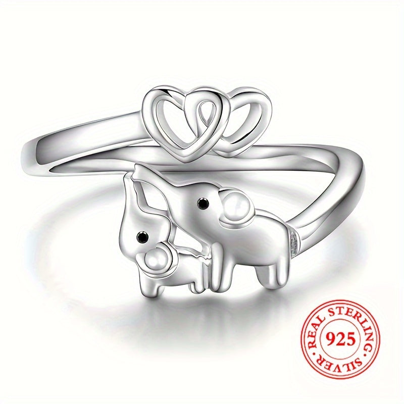 925 Sterling Silver Wrap Ring Cute Elephant & Heart Design Suitable For Men And Women High Quality Adjustable Ring Perfect Gift For Family \u002F Friends \u002F Lover